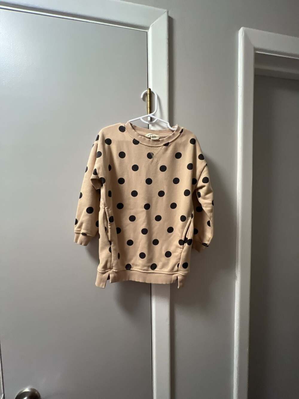 H&M Kids Polka Dot Sweatshirt Dress Beige